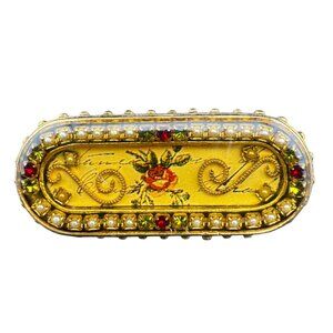 Maximal Art Vintage Bar Pin Gold-Tone Floral Design With Pearls & Rhinestones